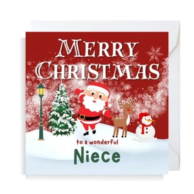 Image of Second Ave Niece Christmas Santa Reindeer Snowman Square Xmas Holiday Festive Greetings Card