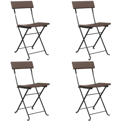 Image of vidaXL Folding Bistro Chairs 4 pcs Brown Poly Rattan and Steel