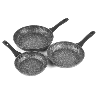 Image of Salter COMBO 8207A Megastone Non Stick Frying Pan Set, 3 Piece 20/24/28 cm, Forged Aluminium Cookware, Dishwasher &amp; Metal Utensil Safe, Use Little or No Oil for Healthier Meals, PFOA Free