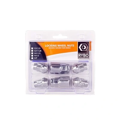 Image of RYBO Set of 4 Alloy Wheel Locking Nuts, Silver (M12 x 1.5 (2 Keys))