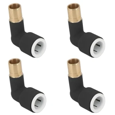 Image of SPARES2GO 15mm x Push Fit Radiator Valve Black Reducing Elbow Stem Compression (Pack of 4)