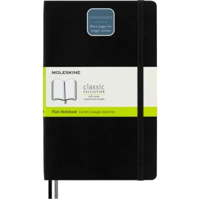 Image of Moleskine Classic Expanded Plain Paper Notebook Soft Cover and Elastic Closure Journal Color Black Size Large 13 x 21 A5 400 Pages