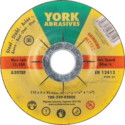 Image of York 115X5X22.23MM A30RBF DPC Grinding Disc, Type 27