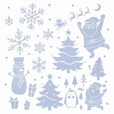 Image of 6 Plastic Snow Spray Window Stencils Reusable Christmas