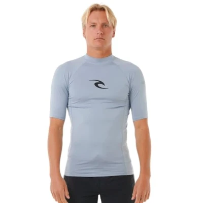 Image of Rip Curl Men&#039;s Waves UPF 50 Performance Short Sleeve Rashguard Rash Guard Shirt, Sparky Blue, XXL