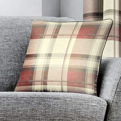 Image of Fusion Balmoral Check 100% Cotton Filled Cushion 43x43 cm in Blush