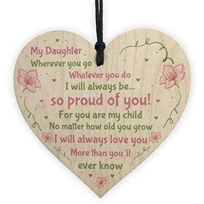 Image of RED OCEAN Daughter Birthday Card 16th 18th 21st Gift For Her Wood Heart