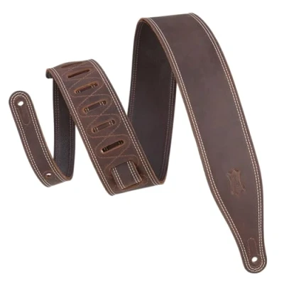 Image of Levy&#039;s Leathers Butter Double Stitch 2.5&quot; wide Garment Leather Guitar Strap; Deluxe Series Dark Brown (M17BDS DBR)