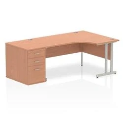 Image of Impulse 1600 Right Crescent Desk Beech Cantilever Leg + High Ped