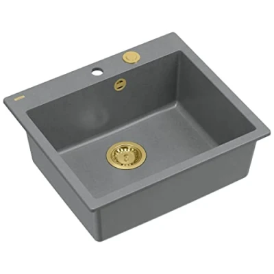 Image of QUADRON Morgan 110 Kitchen Sink Grey &amp; Golden Size 57 x 50 22 cm Granite Built in with Tap Hole Single Bowl
