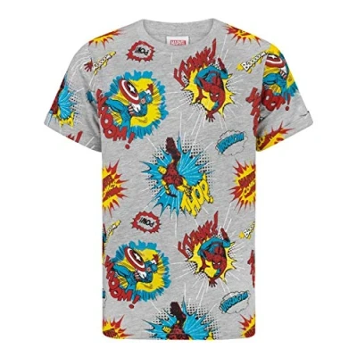 Image of Marvel T Shirt for Boys Kids Superhero Comics Short Sleeve Top Hero Captain America Spider Man Iron Characters Grey Gifts