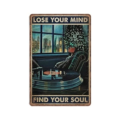 Image of DAIERCY Lose Your Mind Find Soul Tin Signs, Love Music Signs Funny Vintage Metal Sign Plaqu Poster Wall Art Pub Bar Kitchen Garden Bathroom Home Decor, 20X30 cm