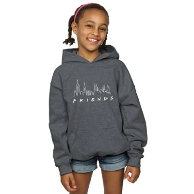 Image of Friends Girls Skyline Logo Hoodie Dark Heather Grey 12 13 Years