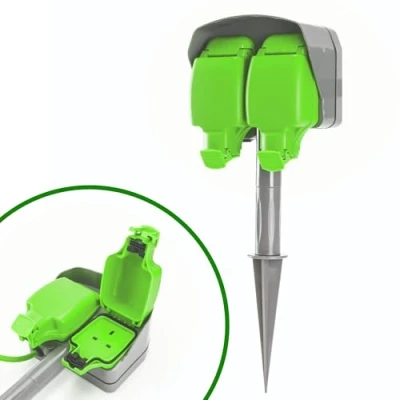 Image of STATUS Outdoor Garden Spike Socket, 15M Extension Lead Waterproof, 13A Weatherproof Socket 2W IP5, 2W15M13AIP54SS4