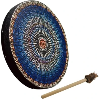 Image of Handmade Shamans Drum with Stick/Vegan Shaman Sound Healing Tool/Deep Bass Therapy Percussion Frame