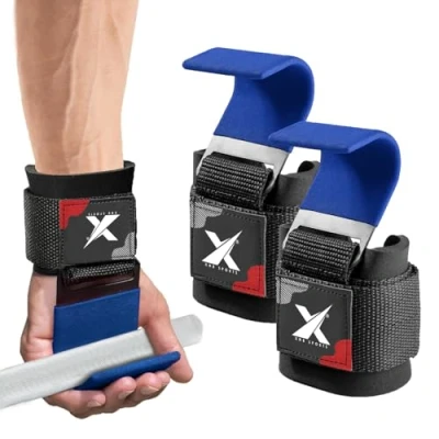 Image of XN8 Weight Lifting Hooks Straps Neoprene Padded Wrist Grips Adjust Hook for Powerlifting Weightlifting Bodybuilding Strength Training &amp; Workout Great Deadlift Shrugs Chin Up And Dumbbell Rows