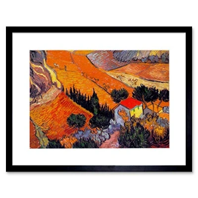Image of Wee Blue Coo Van Gogh Landscape With House Ploughman 1889 Artwork Framed Wall Art Print 12X16 Inch