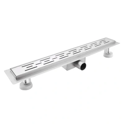 Image of sunrik Strips Shower Drain 120 cm Extra Flat Stainless Steel Floor Complete Set with Siphon Hair Strainer