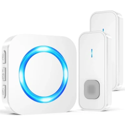Image of SURFOU Wireless Doorbell,1300ft Long Range Waterproof Cordless Door Bell Chime Kit, 2 Remote Push Buttons 1 Plug in Receiver with 55 Ringtones 5 Volume, Flashing LED, for Front or Back doorbell Sets