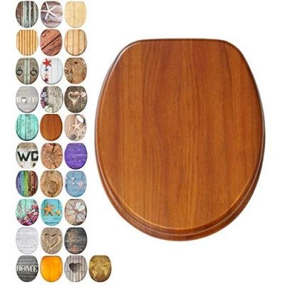 Image of Sanilo Toilet Seat, Wide Choice of Wooden Seats, Stable Hinges, Easy to Mount (Mahogany)