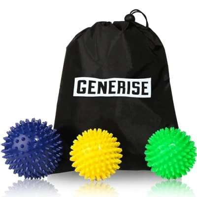 Image of Spiky Massage Ball Set x3 GENERISE Trigger Point Balls for Deep Muscle Tissue Myofascial Release Therapy on Back, Feet, Legs etc (9cm, 7.5cm &amp; 7cm) l