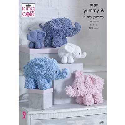 Image of King Cole 9109 Knitting Pattern Childrens Toy Elephants in Funny Yummy and