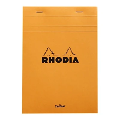 Image of RHODIA 16260C Stapled Notepad N16 Orange A5 Small Squares 80 Detachable Sheets 80G Yellow Clairefontaine Paper Soft and Waterproof Coated Card Cover Basics