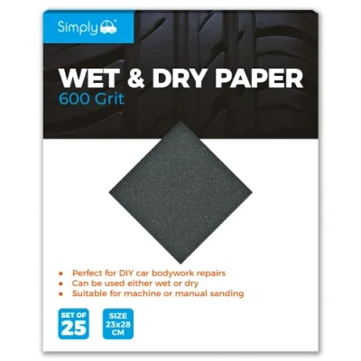 Image of Simply WD0600 Wet &amp; Dry Polishing Paper 600 Grit, Pack of 25, 230mm x 280mm, Perfect for DIY Car Bodywork Repairs, Machine, Manual Sanding, Furniture and Home Improvement