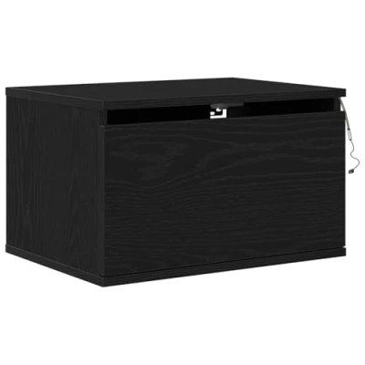 Image of vidaXL wall mounted bedside cabinet black oak rectangular design engineered wood &amp; veneer spacious drawer ideal for bedrooms matte finish modern style