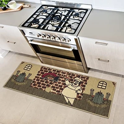 Image of Ottomanson Siesta Collection Kitchen Chef Design Rubberback Runner Rug, 50 cm x 150 cm, Beige