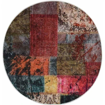 Image of vidaXL Rug Washable Patchwork φ120 cm Multicolour Anti Slip