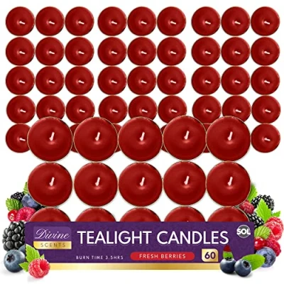 Image of 60pk Fresh Berries Tea Lights Scented Long Burning Tealights Red Tealight Candles Small T