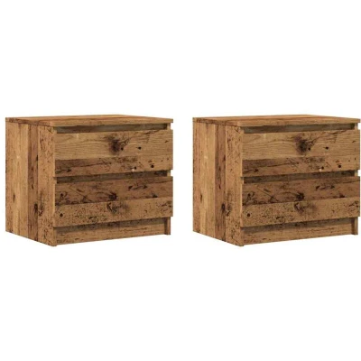 Image of vidaXL 2 Piece Bedside Cabinets/Nightstands Industrial Style, Old Wood Finish, Engineered Material, Bedroom/Study Nightstand Set With Drawers Storage, Modern Brown Rectangular Bed Table