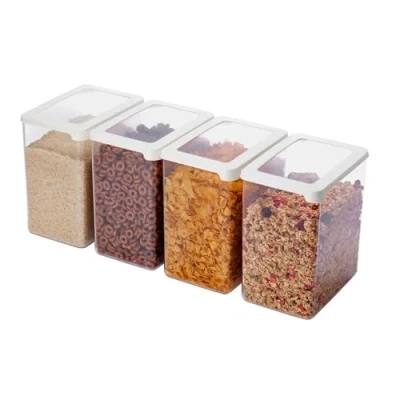Image of SmartStore Clear Airtight Dry Food Containers with Lids 3.5L Set of 4 20% Bio based Plastic Storage Box Lid, BPA Free, Dishwasher Safe Stacking Kitchen 12.5 x 18 20cm