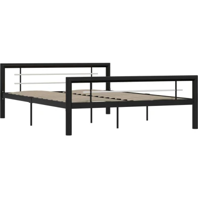 Image of vidaXL Bed Frame without Mattress Black and White Metal 140x200 cm