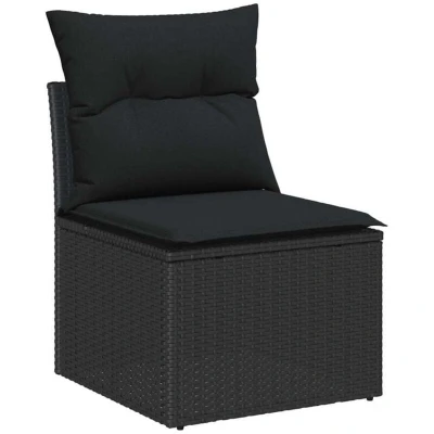 Image of vidaXL 9 Piece Garden Sofa Set with Cushions Black Poly Rattan Acacia