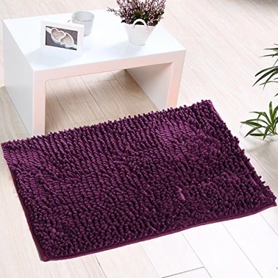 Image of Eleoption Soft Shag Bath Mat Rug Kitchen Door Way Feet Anti slip Strip Absorbent Doormat Bathroom Shower Rugs Shaggy Carpet (45 * 70 CM) (Blood Purple)