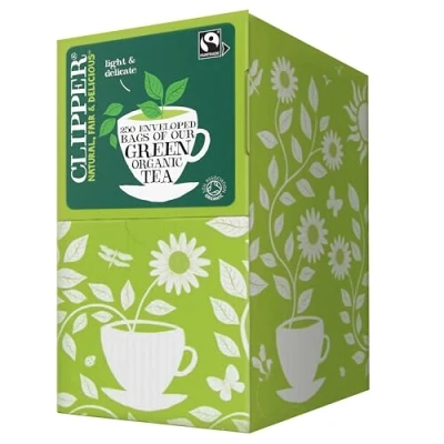 Image of Clipper Organic Pure Green Tea Bags 250 Individually Wrapped Teabags Bulk Buy for Home, Catering &amp; Parties Eco Conscious, Fair Trade Natural, Unbleached, Plant Based Biodegradable