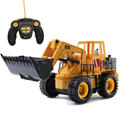 Image of Top Race 5 Channel RC Front Loader Tractor 14&quot; Electric Construction Truck with Lights &amp; Sounds Perfect Digger Toy for Boys and Girls Ages 3+