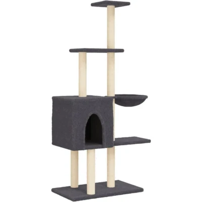 Image of vidaXL Cat Tree with Sisal Scratching Posts Dark Grey 145 cm