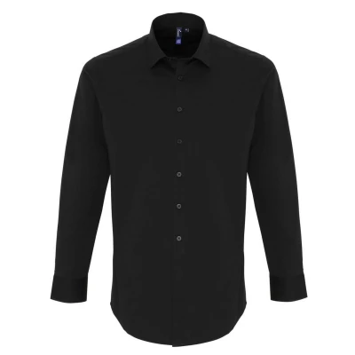 Image of Premier Mens Stretch Fit Poplin Long Sleeve Shirt (Black) Size Large