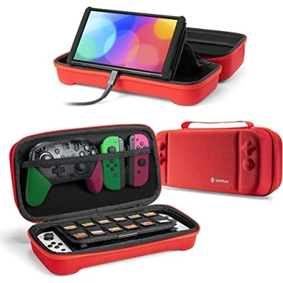 Image of tomtoc Carry Case for Nintendo Switch OLED and Old Switch，Large Travel Game Storage Bag with 24 Cartridges Console，Controller，Joy con Other Accessories，Red