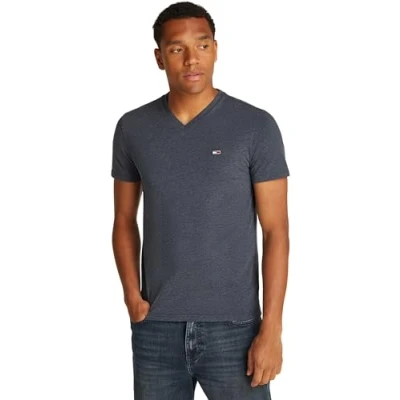 Image of Tommy Jeans SLIM Jaspe V NECK TEE Basic Tshirt Dark night navy, Men&#039;s, Size: 34, navy