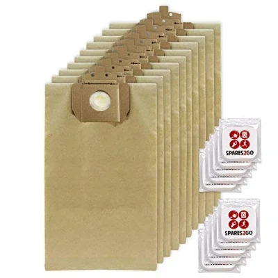 Image of SPARES2GO Strong Dust Bags for Taski Vento 8 8s Vacuum Cleaner (Pack of 10 + Freshener Tabs)