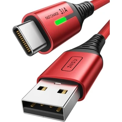 Image of INIU USB C Charger Cable 2m Red 3.1A Type Fast Charging, Braided A to Phone USBC for iPhone 16 15 Pro Samsung Galaxy S22/S21/S20/S9 Huawei P9 Pixel 7/6 iPad etc.