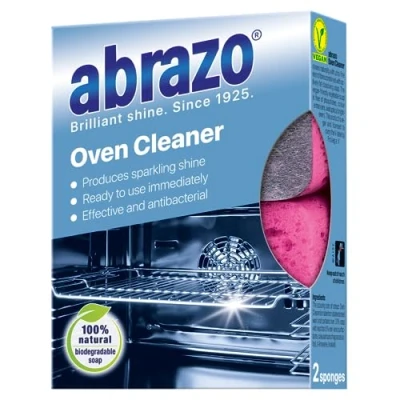 Image of abrazo oven Cleaner for fan assisted ovens, door, racks &amp; trays heavy duty degreaser with natural soap, no fumes non toxic pack of 2 sponges
