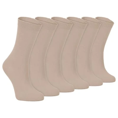 Image of Sock Snob 6 Pairs of Ladies Thin Plain Coloured Cotton Rich Ankle Socks 4 7 uk (4 uk, PL30 Purple) Beige)