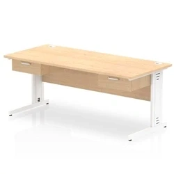 Image of Impulse 1800x800 Desk Maple/White Cable Managed 2x1 Drawer Fixed Ped
