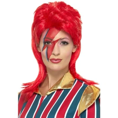 Image of Smiffys Space Superstar Wig, Red , 1970&#039;s Disco Fancy Dress, 1970s Dress Up Wigs