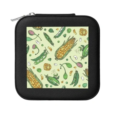 Image of YXDVPALNE Corn Peas Pod Beans Caper, Women&#039;s Jewellery Box Jewelry Case Square PVC Leather Travel Organiser
